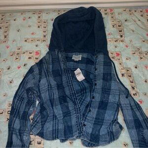 SOLD Blue Plaid Hooded Shirt